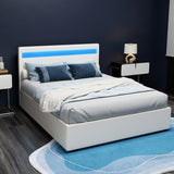 Artiss Bed Frame Double Size LED Gas Lift White COLE - Front View