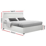 Artiss Bed Frame Double Size LED Gas Lift White COLE - Side View