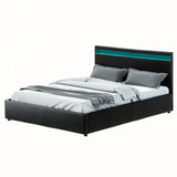 Artiss Bed Frame Queen Size LED Gas Lift Black COLE - Close-Up Angle