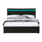 Artiss Bed Frame Queen Size LED Gas Lift Black COLE - Side View