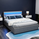 Artiss Bed Frame Queen Size LED Gas Lift Grey COLE - Front View