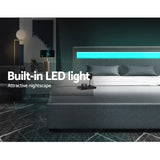 Artiss Bed Frame Queen Size LED Gas Lift Grey COLE - 45-Degree Angle