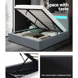 Artiss Bed Frame Queen Size LED Gas Lift Grey COLE - Close-Up Angle