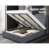 Artiss Bed Frame King Size Gas Lift Grey ISSA - Close-Up Angle