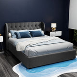 Artiss Bed Frame Queen Size Gas Lift Charcoal ISSA - Front View