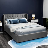 Artiss Bed Frame Queen Size Gas Lift Grey ISSA - Front View