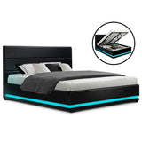 Artiss Bed Frame Double Size LED Gas Lift Black LUMI - Close-Up Angle