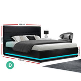 Artiss Bed Frame Double Size LED Gas Lift Black LUMI - Front View