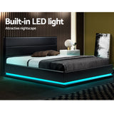 Artiss Bed Frame Double Size LED Gas Lift Black LUMI - Top-Down View
