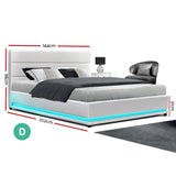 Artiss Bed Frame Double Size LED Gas Lift White LUMI - Front View