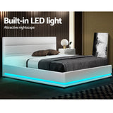 Artiss Bed Frame Double Size LED Gas Lift White LUMI - Top-Down View