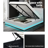 Artiss Bed Frame Double Size LED Gas Lift White LUMI - Rear View