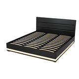Artiss Bed Frame King Size LED Gas Lift Black LUMI - Front View