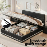 Artiss Bed Frame King Size LED Gas Lift Black LUMI - 45-Degree Angle