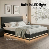 Artiss Bed Frame King Size LED Gas Lift Black LUMI - Rear View