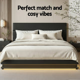 Artiss Bed Frame King Size LED Gas Lift Black LUMI - Close-Up Angle