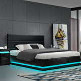 Artiss Bed Frame King Size LED Gas Lift Black LUMI - Low Angle