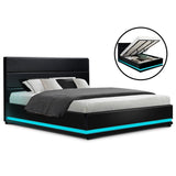 Artiss Bed Frame King Size LED Gas Lift Black LUMI - Low Angle