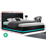 Artiss Bed Frame King Size LED Gas Lift Black LUMI - Front View