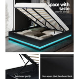 Artiss Bed Frame King Size LED Gas Lift Black LUMI - Rear View