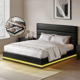 Artiss Bed Frame Queen Size LED Gas Lift Black LUMI