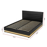 Artiss Bed Frame Queen Size LED Gas Lift Black LUMI - Front View