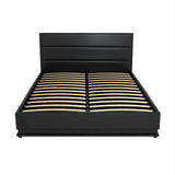 Artiss Bed Frame Queen Size LED Gas Lift Black LUMI - Side View