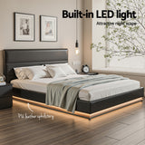 Artiss Bed Frame Queen Size LED Gas Lift Black LUMI - 45-Degree Angle