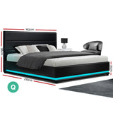 Artiss Bed Frame Queen Size LED Gas Lift Black LUMI - Front View
