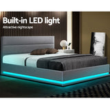 Artiss Bed Frame Queen Size LED Gas Lift Grey LUMI - Top-Down View