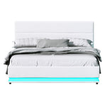 Artiss Bed Frame Queen Size LED Gas Lift White LUMI, LED Lights