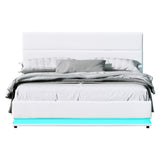 Artiss Bed Frame Queen Size LED Gas Lift White LUMI - Side View