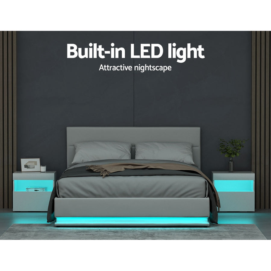 Artiss Bed Frame Queen Size LED Gas Lift White LUMI, image 4