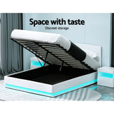 Artiss Bed Frame Queen Size LED Gas Lift White LUMI - 45-Degree Angle