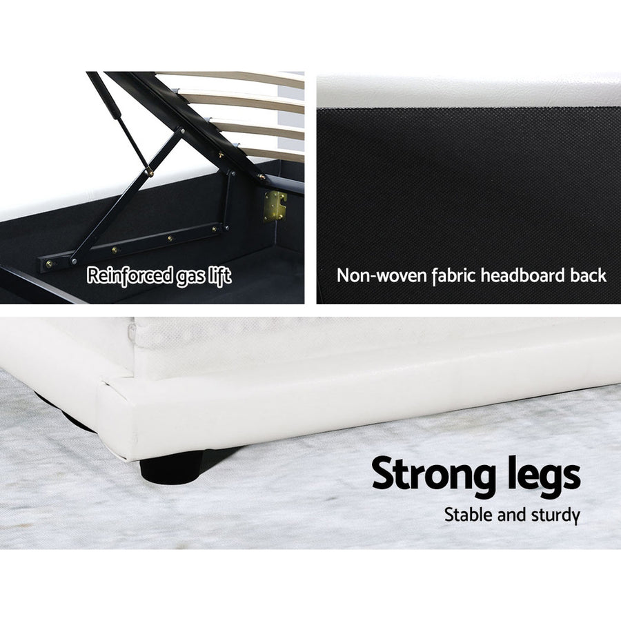 Artiss Bed Frame Queen Size LED Gas Lift White LUMI, image 6