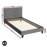 Artiss Bed Frame King Single Size Grey NEO - Front View