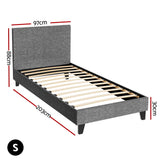 Artiss Bed Frame Single Size Grey NEO - Front View