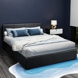 Artiss Bed Frame Queen Size Gas Lift Black NINO - Front View