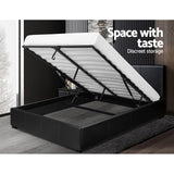 Artiss Bed Frame Queen Size Gas Lift Black NINO - 45-Degree Angle