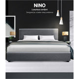 Artiss Bed Frame Queen Size Gas Lift Grey NINO - Side View