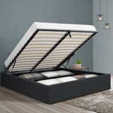 Artiss Bed Frame Double Size Gas Lift Base Charcoal TOKI - Rear View