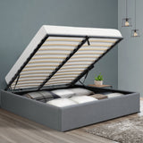 Artiss Bed Frame Double Size Gas Lift Base Grey TOKI - Close-Up Angle