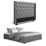 Artiss Queen Bed Frame Storage Tufted Headboard Gas Lift Base Grey - Side View