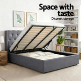 Artiss Queen Bed Frame Storage Tufted Headboard Gas Lift Base Grey - Rear View