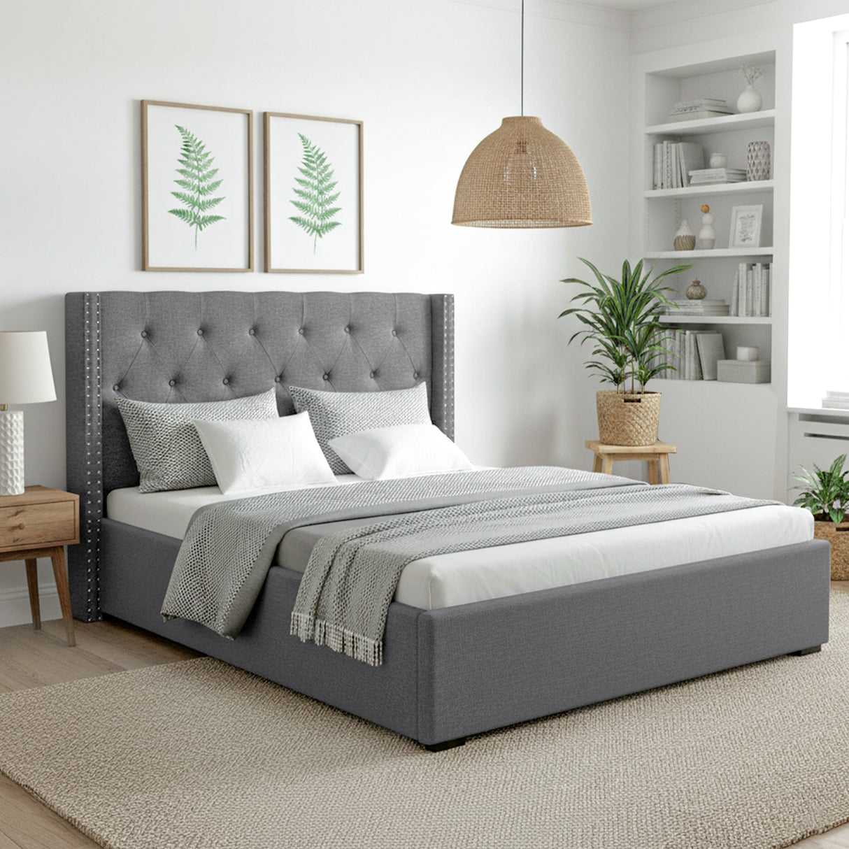 Artiss Queen Bed Frame Storage Tufted Headboard Gas Lift Base Grey