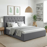 Artiss Queen Bed Frame Storage Tufted Headboard Gas Lift Base Grey - Close-Up Angle