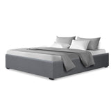 Artiss Bed Frame Queen Size Gas Lift Base Grey TOKI - Side View
