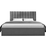 Artiss King Bed Frame with Storage Grey Velvet Headboard Gas Lift Platform Base - Side View