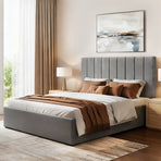Artiss Queen Bed Frame with Storage Grey Velvet Headboard Gas Lift Platform Base