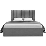 Artiss Queen Bed Frame with Storage Grey Velvet Headboard Gas Lift Platform Base - Side View